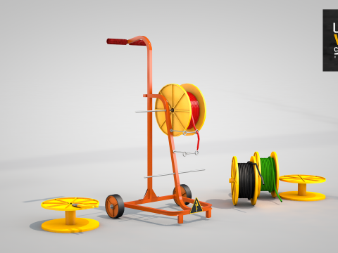 Construction Cable Wire Reel Cart 3Dモデル
