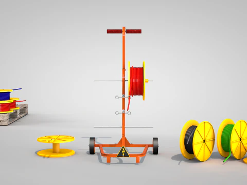 Construction Cable Wire Reel Cart 3D Model