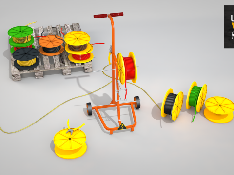 Construction Cable Wire Reel Cart 3Dモデル
