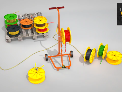 Construction Cable Wire Reel Cart 3D Model