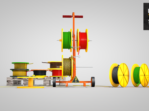 Construction Cable Wire Reel Cart 3Dモデル