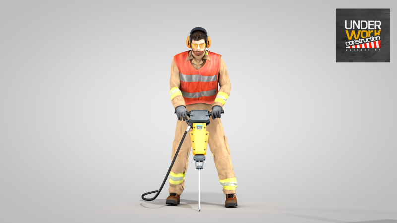Builder with Jackhammer 3D Model .c4d .max .obj .3ds .fbx .stl .blend