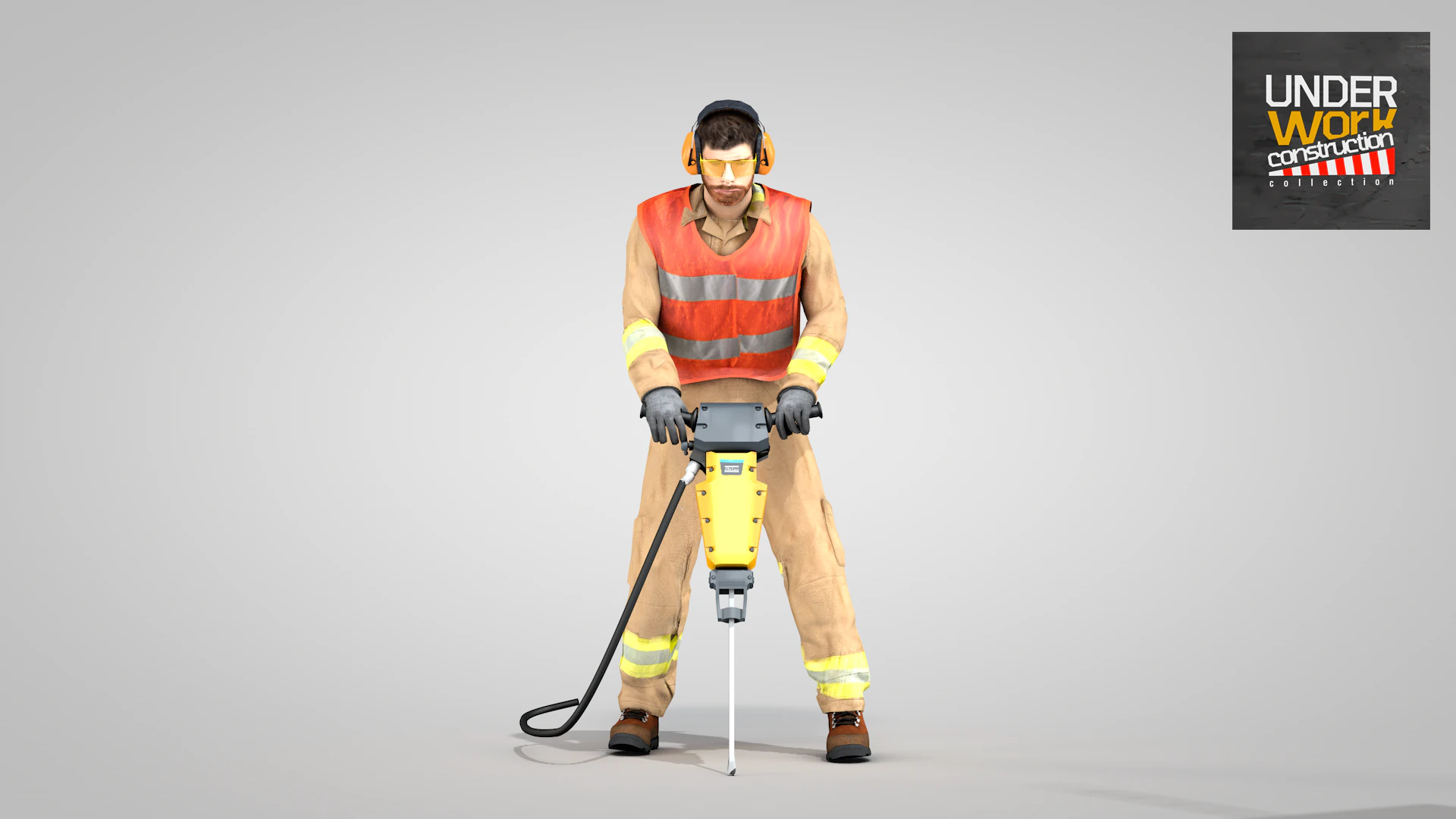 Builder with Jackhammer 3D Model .c4d .max .obj .3ds .fbx .stl .blend 
