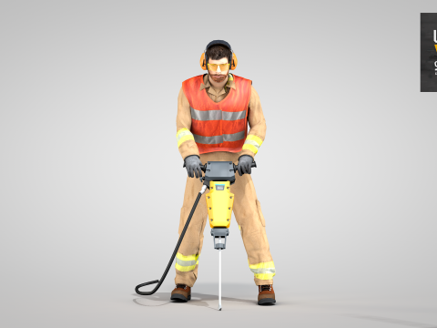 Builder with Jackhammer 3D Model