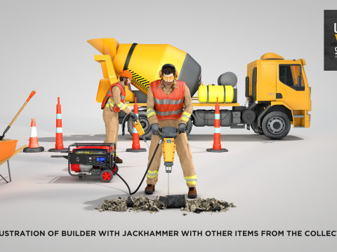 Builder with Jackhammer 3D Model
