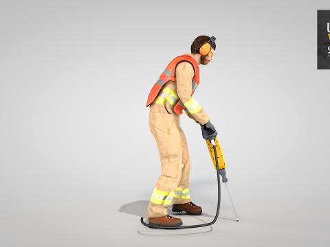 Builder with Jackhammer 3D Model