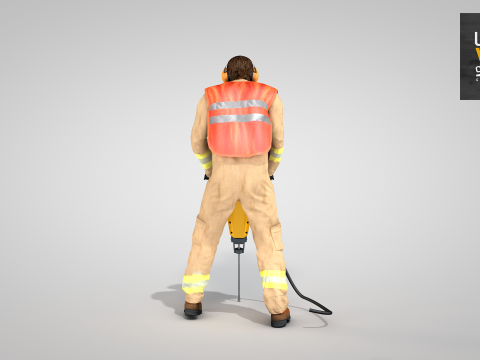 Builder with Jackhammer 3D Model