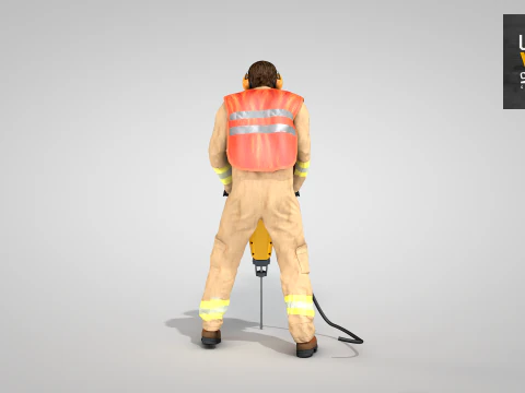 Builder with Jackhammer 3D Model