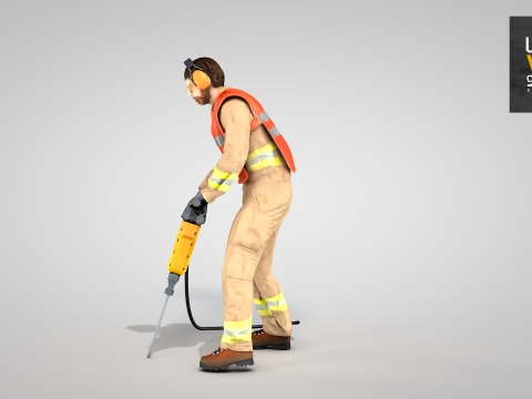 Builder with Jackhammer 3D Model