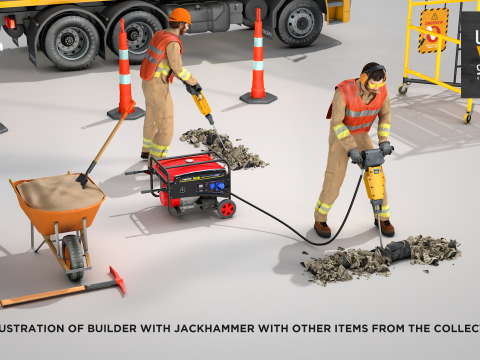 Builder with Jackhammer 3D Model