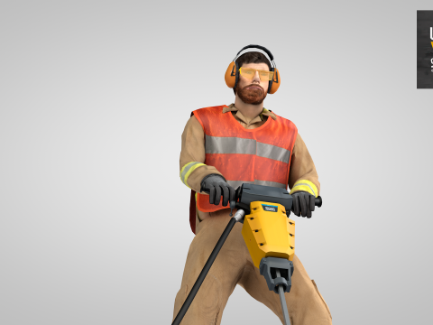 Builder with Jackhammer 3D Model