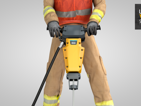 Builder with Jackhammer 3D Model