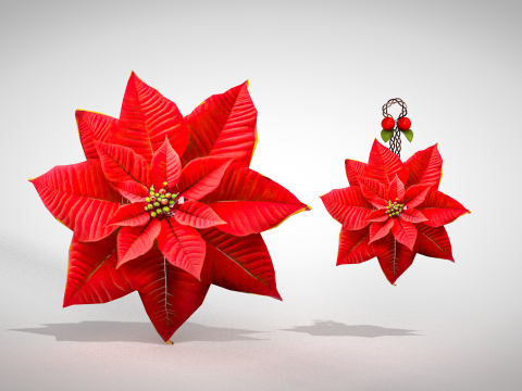 Christmas Red Flowers Pouf and Pillow 3D Model