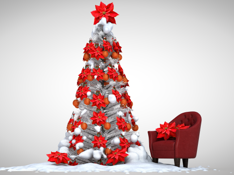 Christmas Red Flowers Pouf and Pillow 3D Model