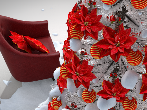 Christmas Red Flowers Pouf and Pillow 3D Model