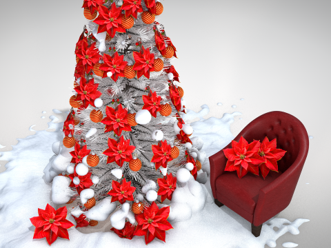 Christmas Red Flowers Pouf and Pillow 3D Model