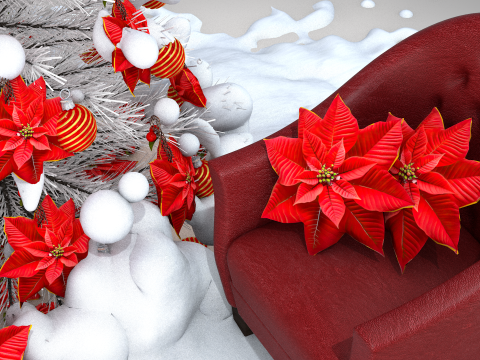 Christmas Red Flowers Pouf and Pillow 3D Model