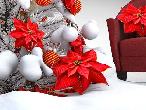 Christmas Red Flowers Pouf and Pillow 3D Model