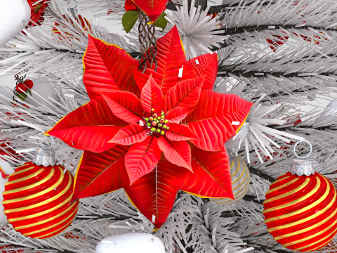 Christmas Red Flowers Pouf and Pillow 3D Model