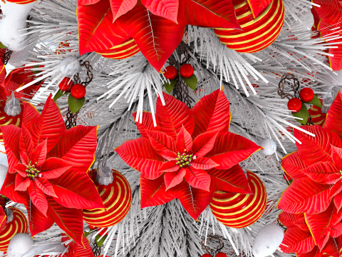 Christmas Red Flowers Pouf and Pillow 3D Model