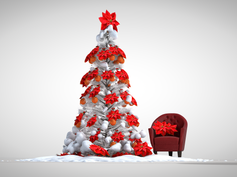 Christmas Red Flowers Pouf and Pillow 3D Model