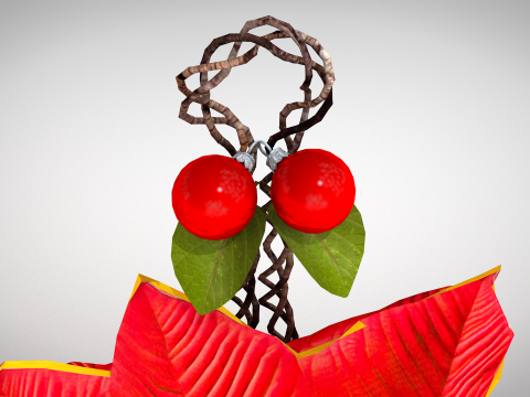 Christmas Red Flowers Pouf and Pillow 3D Model