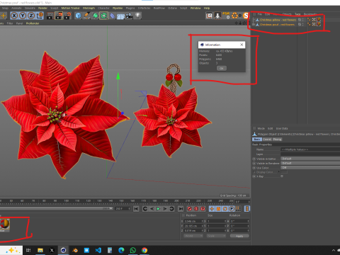 Christmas Red Flowers Pouf and Pillow 3D Model