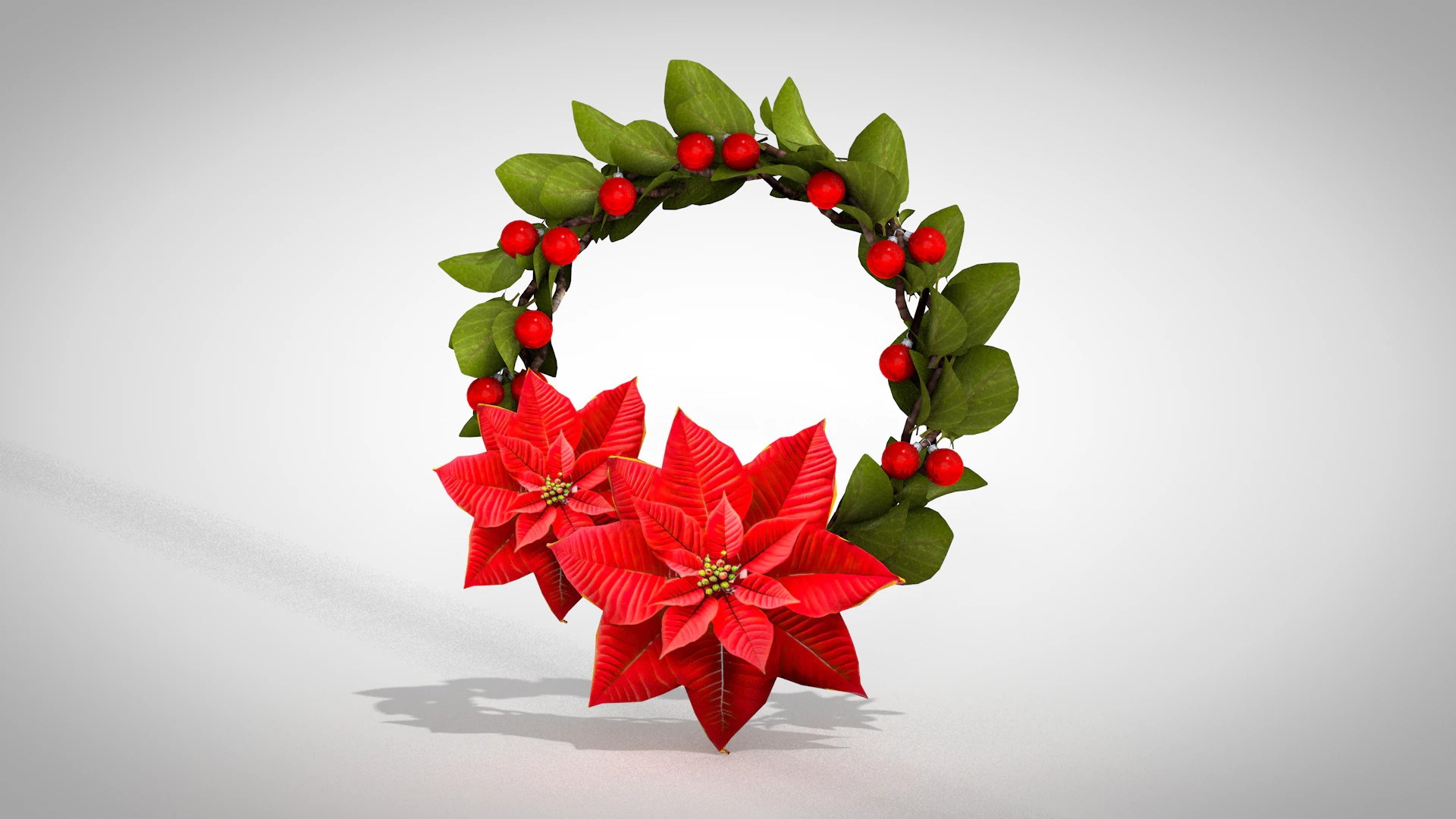 Christmas Wreath - Red Flowers 3D Model .c4d .max .obj .3ds .fbx .stl .blend 