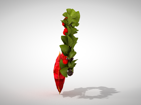 圣诞花环 - 红色花朵 3D 模型