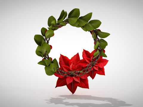圣诞花环 - 红色花朵 3D 模型