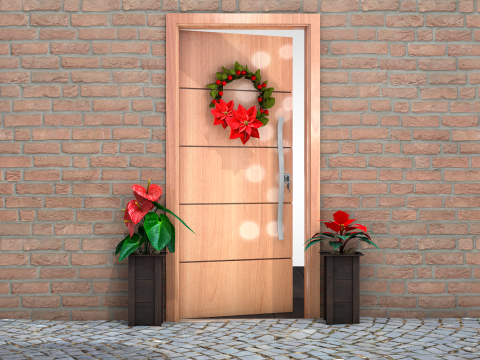 圣诞花环 - 红色花朵 3D 模型