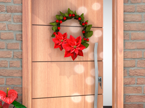 圣诞花环 - 红色花朵 3D 模型