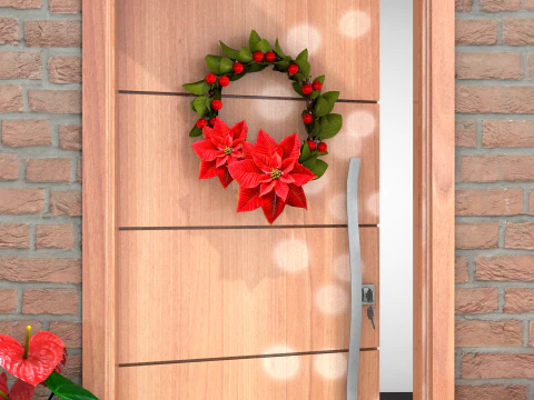 Christmas Wreath - Red Flowers 3D Model