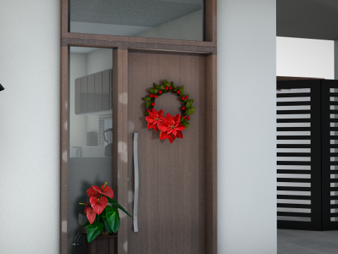 圣诞花环 - 红色花朵 3D 模型