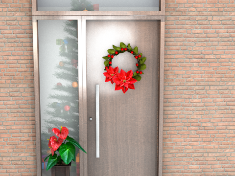 圣诞花环 - 红色花朵 3D 模型