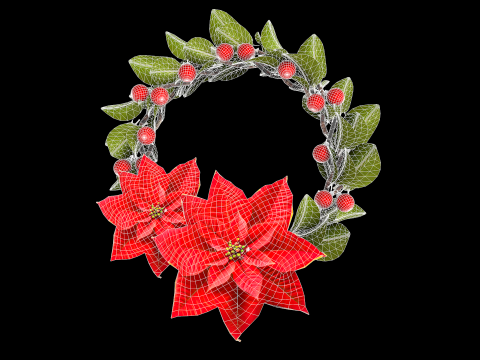 圣诞花环 - 红色花朵 3D 模型