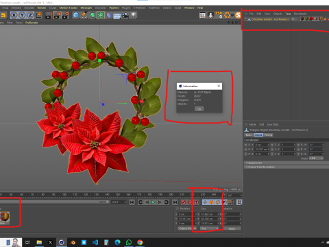 圣诞花环 - 红色花朵 3D 模型