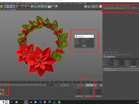 Christmas Wreath - Red Flowers 3D Model