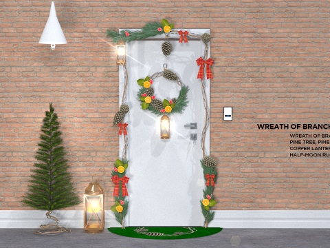 Corona navideña con ramas de pino Modelo 3D