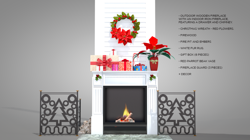 Cheminée et décoration de Noël Modèle 3D .c4d .max .obj .3ds .fbx .stl .blend 