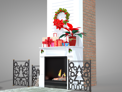 Cheminée et décoration de Noël Modèle 3D