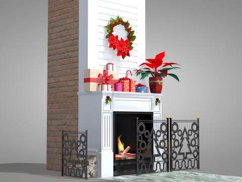 Cheminée et décoration de Noël Modèle 3D
