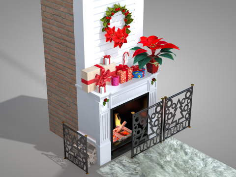Cheminée et décoration de Noël Modèle 3D