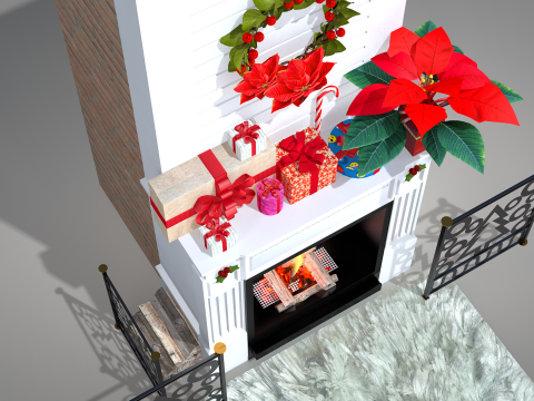 Cheminée et décoration de Noël Modèle 3D