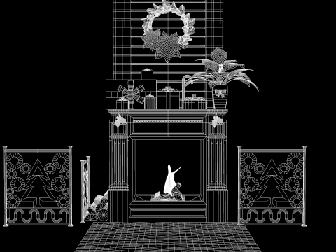 Cheminée et décoration de Noël Modèle 3D