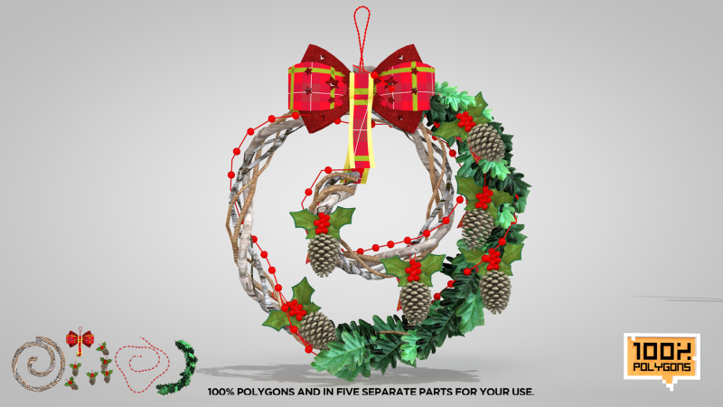 Corona Navideña - Ramas De Pino Secas Modelo 3D .c4d .max .obj .3ds .fbx .stl .blend 