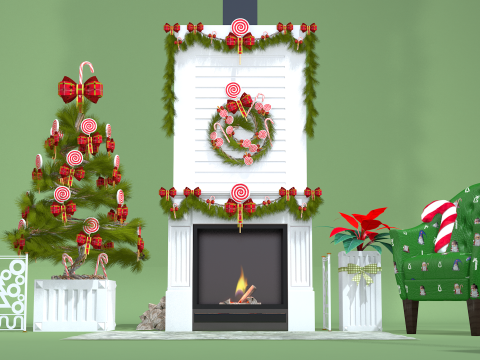 Різдвяний льодяник камін повний 3D Модель