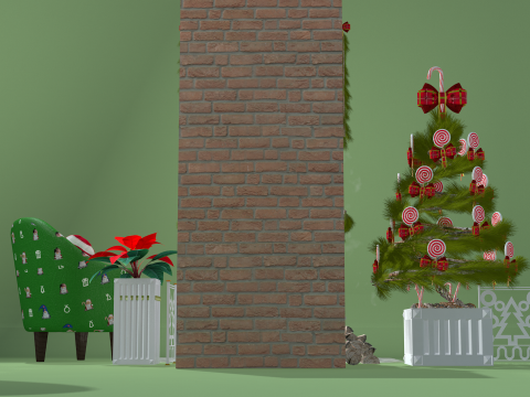 크리스마스 롤리팝 벽난로 가득 3D 모델