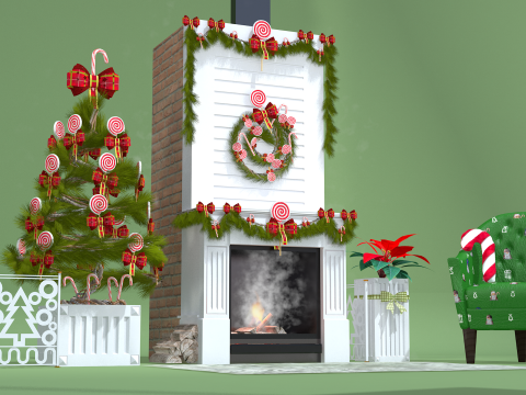 크리스마스 롤리팝 벽난로 가득 3D 모델