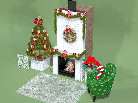 크리스마스 롤리팝 벽난로 가득 3D 모델